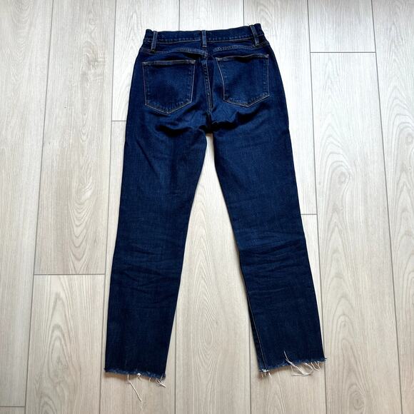 Frame Le High Straight dark wash ripped raw hem distressed jeans 25 - Picture 2 of 3